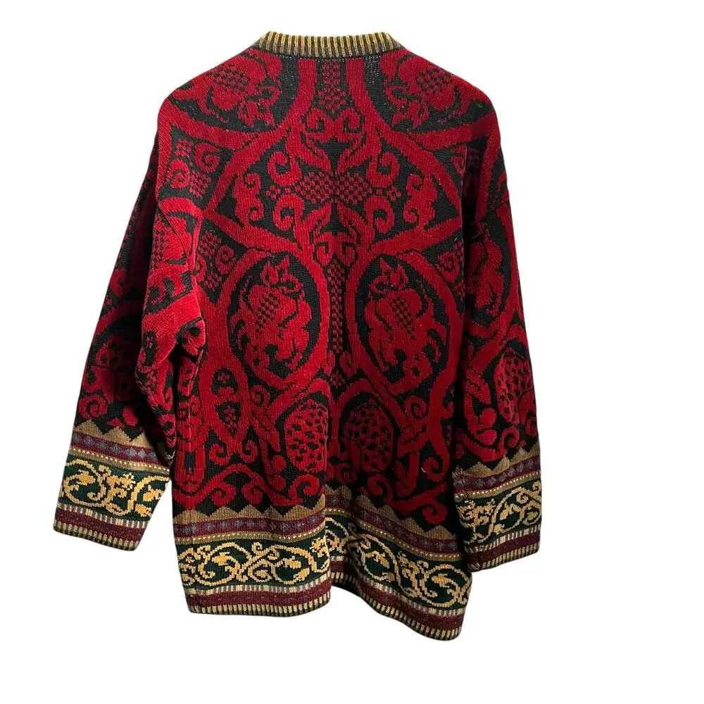 Vintage Maggie White Wool & Cotton Chenille Thick Cardigan Sweater Size  Large